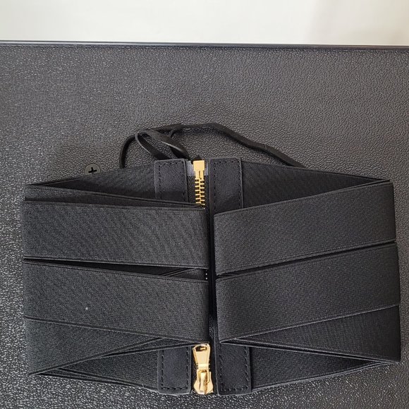 Black Wide Corset Wide Waist Corset Cinch Belt Leather Gold Metal Zipper - Picture 5 of 8